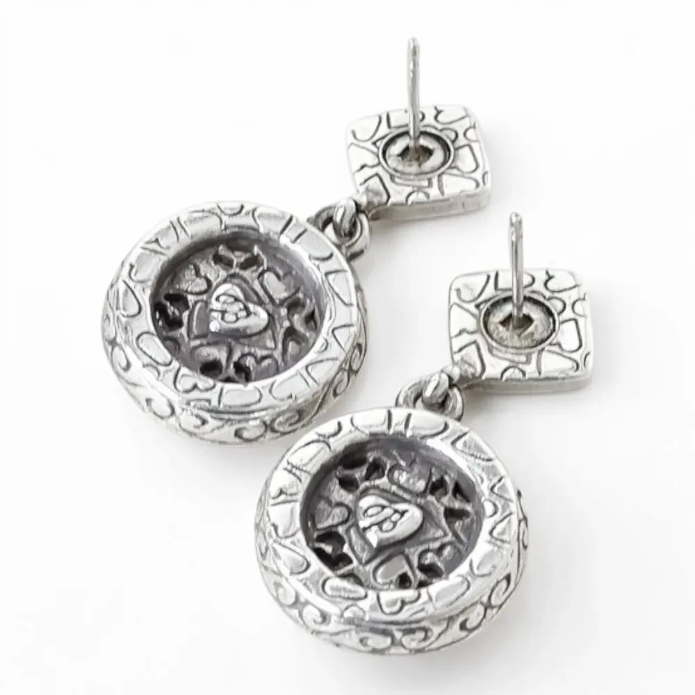 Brighton Delia Floral Round Drop Earrings Square Stud Silver Plated Retired
